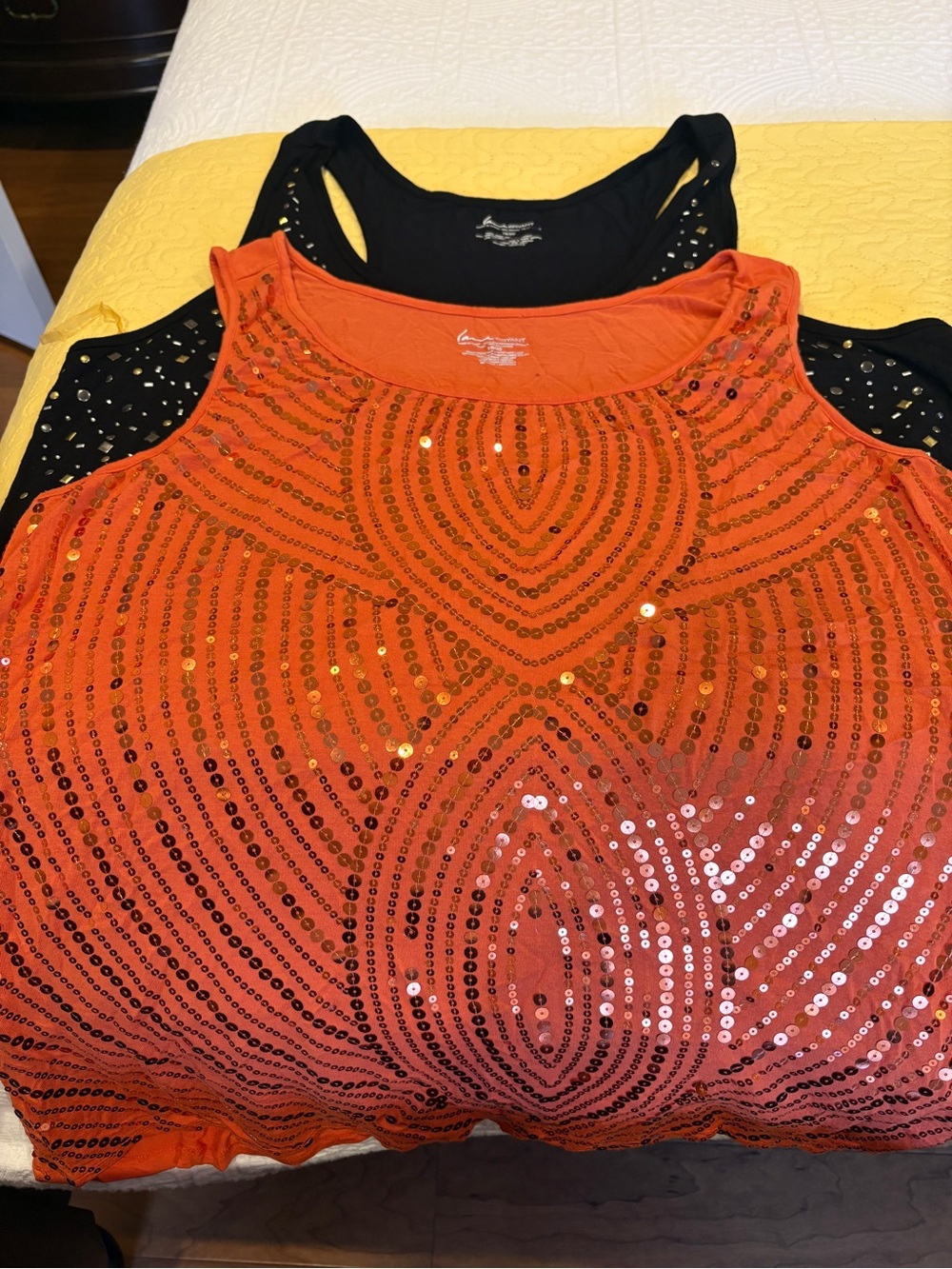 2 Women's Sequined Sleeveless Tank Top - Orange and black